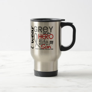 Caneca Térmica Cinza para meu cancro cerebral do filho do herói 