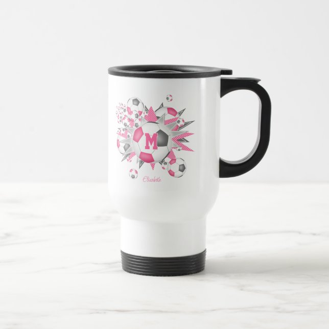 Caneca Térmica cinza rosa-rosada de bola de futebol com monograma (Direita)