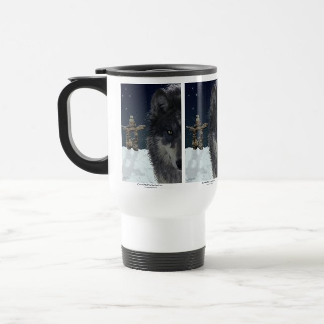 Caneca Térmica Cinza Wolf & Inukshuk Bebendo Mug (Esquerda)