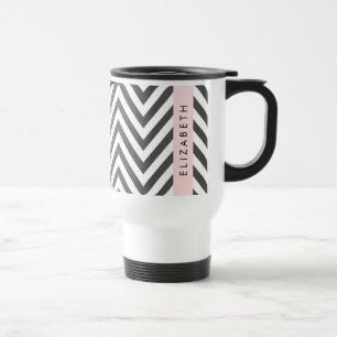 Caneca Térmica Cinza Zigzag, Cinza Chevron, Rosa, Seu Nome