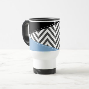 Caneca Térmica Cinza Zigzag, Cinza Chevron, Zigzag Patterno, Azul