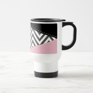 Caneca Térmica Cinza Zigzag, Cinza Chevron, Zigzag Patterno, Rosa