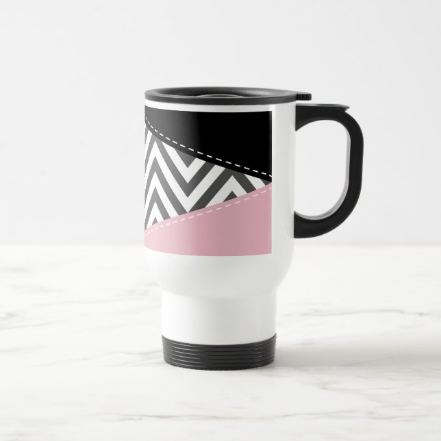 Caneca Térmica Cinza Zigzag, Cinza Chevron, Zigzag Patterno, Rosa (Direita)