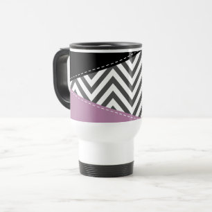 Caneca Térmica Cinza Zigzag, Cinza Chevron, Zigzag Patterno, Roxo