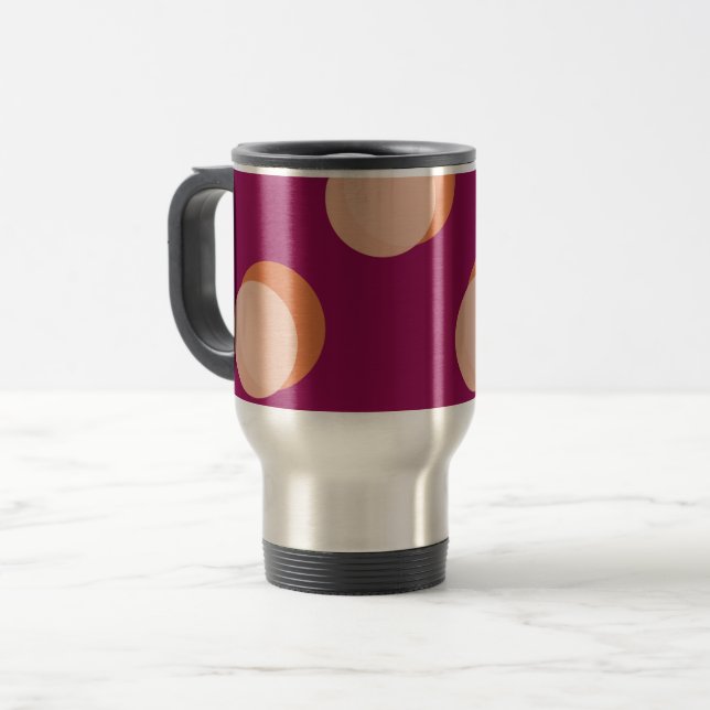 Caneca Térmica Círculos Retro e Padrão Roubado de Sombras Roxas (Frente Esquerda)