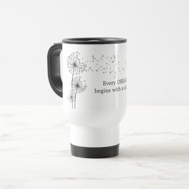 Caneca Térmica Citação de Desejo do Dente-de-Leão (Frente Esquerda)