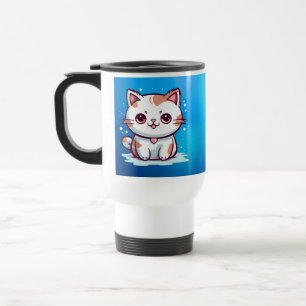 Caneca Térmica Clipart de Gato Fofo no Estilo Kawaii