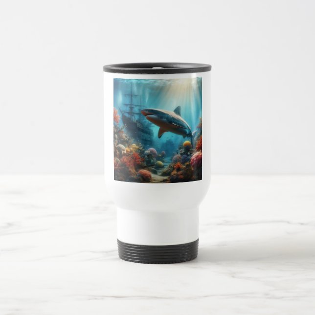 Caneca Térmica Coastal/nautical tiger shark & coral reef (Centro)