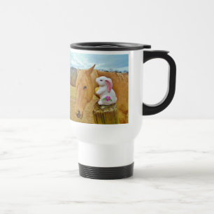Caneca Térmica Coelho branco e cavalo amarelo loiro