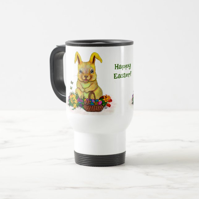 Caneca Térmica Coelho da Páscoa com Ovos e Flores (Frente Esquerda)