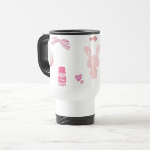 Caneca Térmica Coelho de Leite de Morango Rosa Pastel Fofo