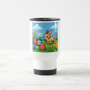 Caneca Térmica coelho de Páscoa fofo de 8 bits