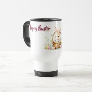 Caneca Térmica Coelho de Páscoa Fofo em Cesta com Ovos Coloridos