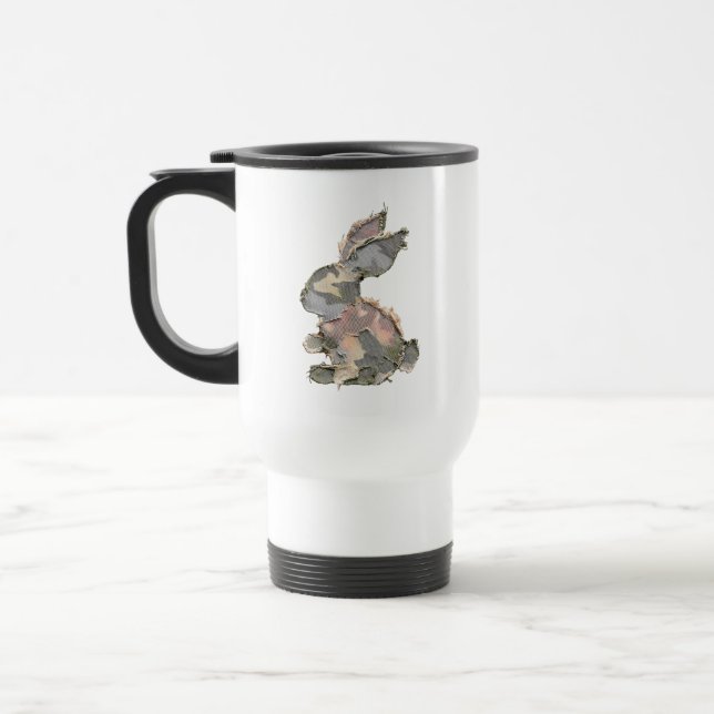 Caneca Térmica Coelho Engraçado Remendo de Crochê Camuflado Coelh (Esquerda)