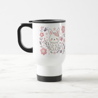 Caneca Térmica Coelho Floral Caprichoso com Flores Pastel