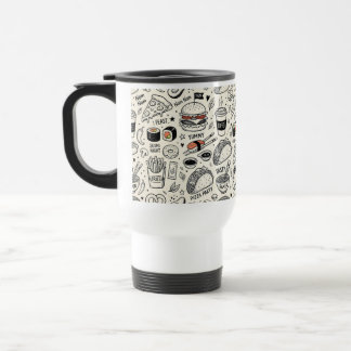 Caneca Térmica Coffee & Café Doodle Pattern –Cute Hand Drawn Food