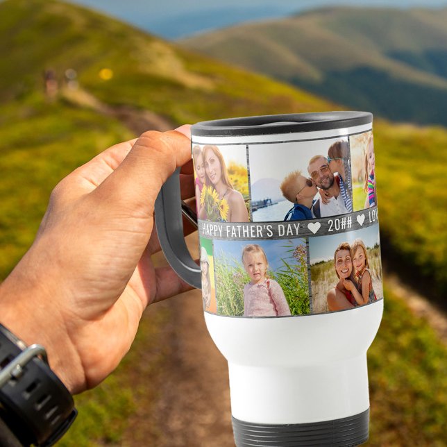 Caneca Térmica Colagem de Fotografias do dia de os pais 9 Fotogra (Criador carregado)