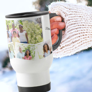 Caneca Térmica Colagem de Fotos da Família - Adicione 5 Fotos e T