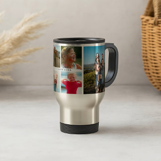 Caneca Térmica Colagem de Fotos da Família com 6 Fotos e Texto Pe
