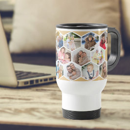 Caneca Térmica Colagem de Fotos de Família 17 Imagens em Favo de 