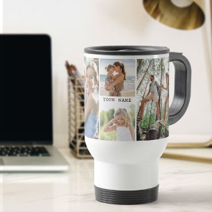 Caneca Térmica Colagem de Fotos de Família com 5 Fotos e Nome
