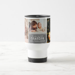 Caneca Térmica Colagem de Fotos do Avô Cinza e Branco com Frase