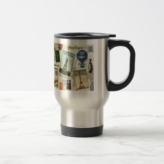 Caneca Térmica colagem de viagens vintage moderna (Direita)