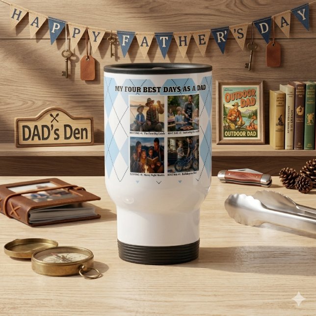 Caneca Térmica Colagem Rustic Argyle 4 Fotos Melhores Dias de Sem (Criador carregado)