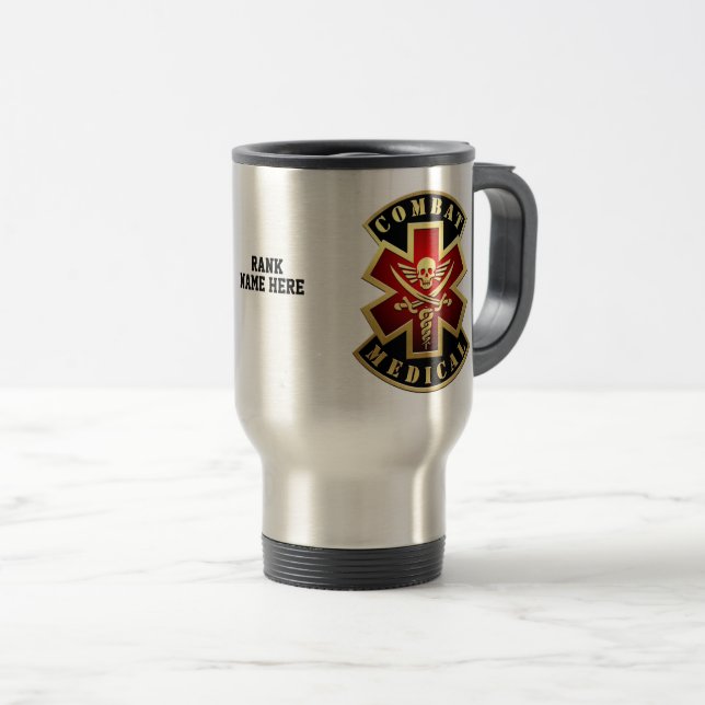 Caneca Térmica Combate ao crânio e espadas médicas (Frente Esquerda)