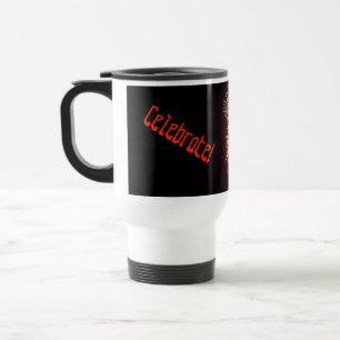 Caneca Térmica Comemore: Fogos-de-artifício Dourados e vermelhos