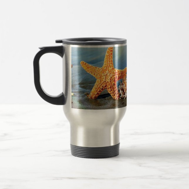 Caneca Térmica Conchas marítimas e estrelas-do-mar na praia (Esquerda)