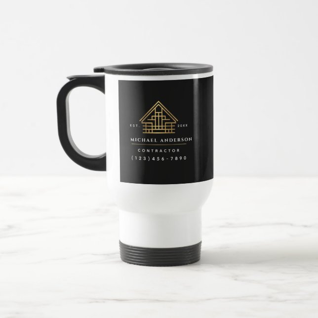 Caneca Térmica Construção de Casa Minimalista Preta (Esquerda)