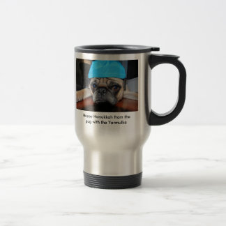 Caneca Térmica Copo do café de Hanukkah com pug nele com Yarmulke