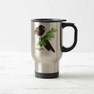 Caneca Térmica Cor aquosa curiosa Magpie Bird Nature Art