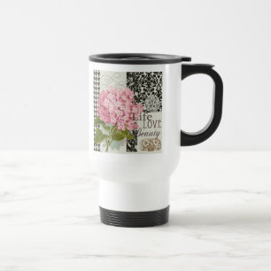 Caneca Térmica Cor damasco Decoração Floral Bonito