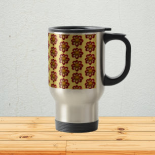 Caneca Térmica Cor Vermelha Dahlia Padrão Floral em Amarelo