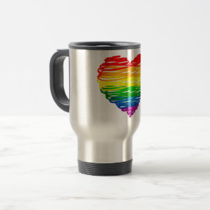 Caneca Térmica Coração colorido arco-íris de SlipperyJoe rabiscad