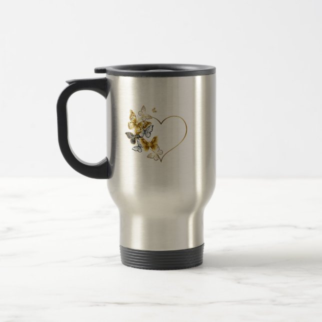 Caneca Térmica Coração com Borboletas Ouros (Esquerda)