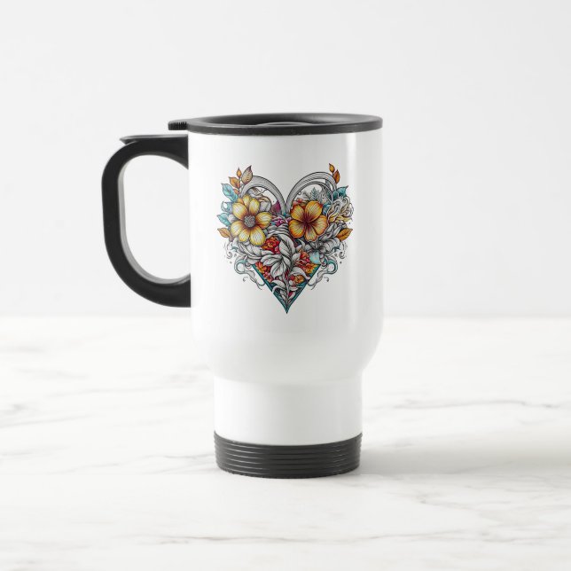 Caneca Térmica Coração Floral Personalizado com Mensagem Sentimen (Esquerda)