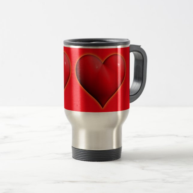 Caneca Térmica Coração vermelho brilhante 3-D (Frente Esquerda)