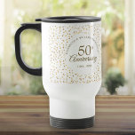 Caneca Térmica Corações do Ouro do 50º Aniversário do Casamento<br><div class="desc">Com delicados corações de ouro. Personalize com suas informações especiais de cinquenta anos de ouro de aniversário de casamento em carta de ouro chico. Projetado por Thisnotme©</div>