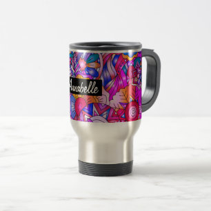 Caneca Térmica Corações e Flores Coloridos Abstratos Personalizad