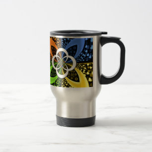 Caneca Térmica Corações Iridescentes Padrão de Pontos Abstrato Se