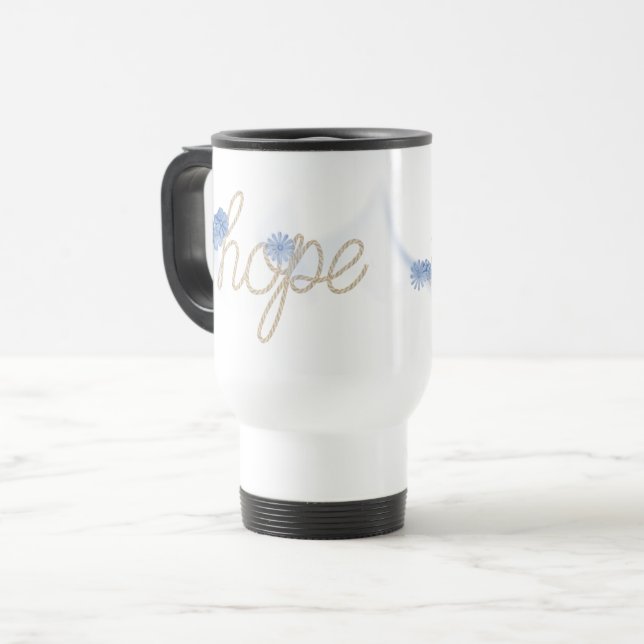 Caneca Térmica Corda HOPE com Margaridas Azuis (Frente Esquerda)