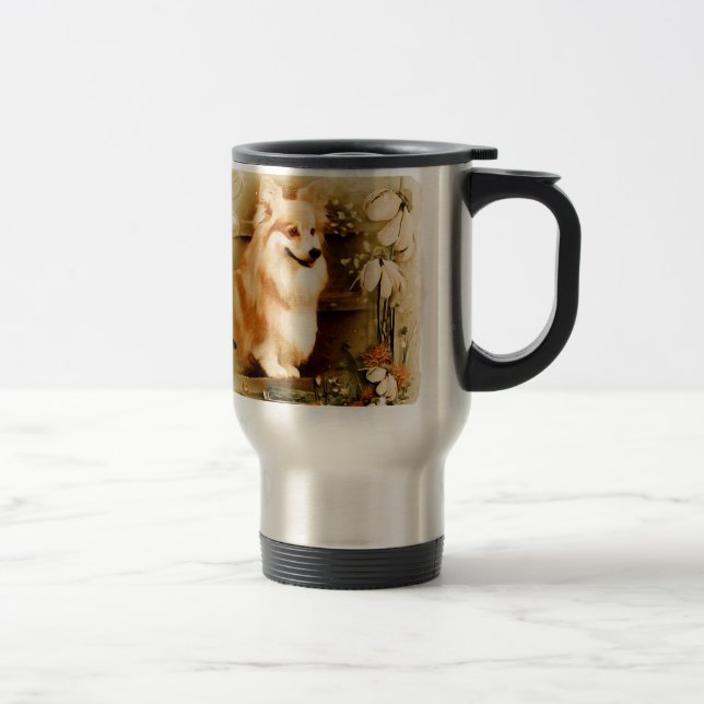 Caneca Térmica Corgi de Galês no quadro floral (Direita)