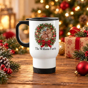Caneca Térmica Coroa de Natal com Foto Personalizada da Família