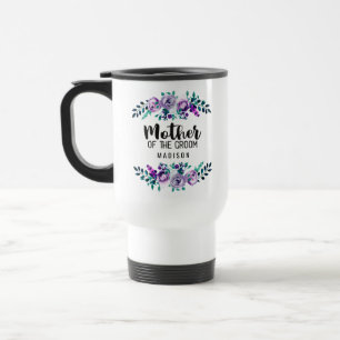 Caneca Térmica Coroa Floral Verde-Menta e Roxa Mãe do Noivo