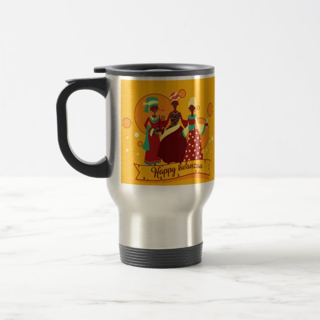 Caneca Térmica Correspondência Feliz Kwanzaa 3 Mulheres Amarelo (Esquerda)