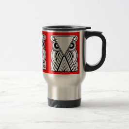 Caneca Térmica Coruja Abstrato decorativa (preto, branco e vermel