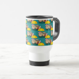 Caneca Térmica Coruja-branca com guarda-chuva e caixa de chocolat
